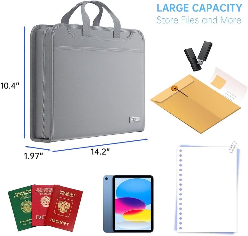 BroadFDO Fireproof Accordion File Organizer – Fireproof File Folder & Expanding Paperwork Organizer with Handle, Travel File Organizer for A4/Letter Documents, 13-Pocket (Grey) - Image 3